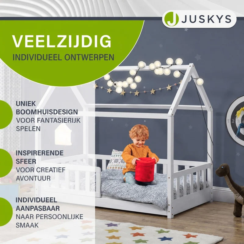 Lit enfant Marli 80 x 160 cm – lit cabane avec barrière et sommier à lattes