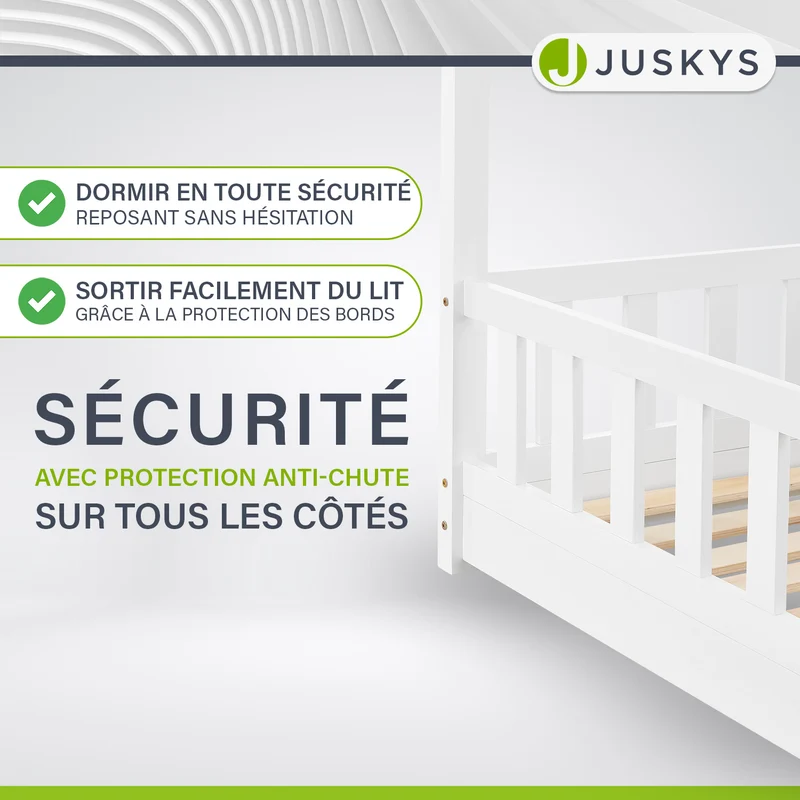 Lit enfant Marli 80 x 160 cm – lit cabane avec barrière et sommier à lattes