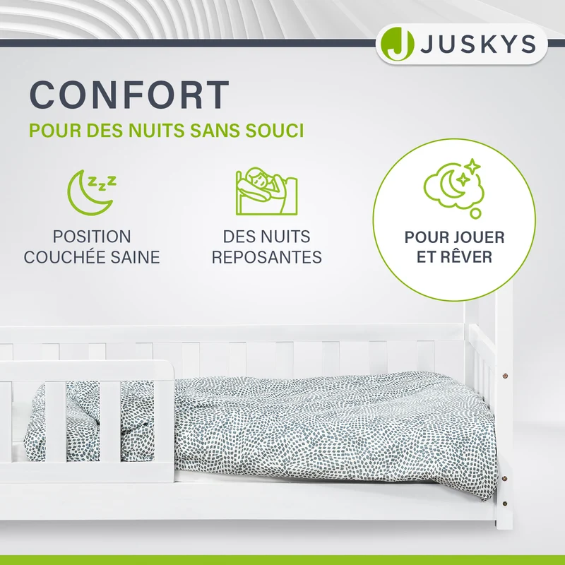 Lit enfant Marli 80 x 160 cm – lit cabane avec barrière et sommier à lattes