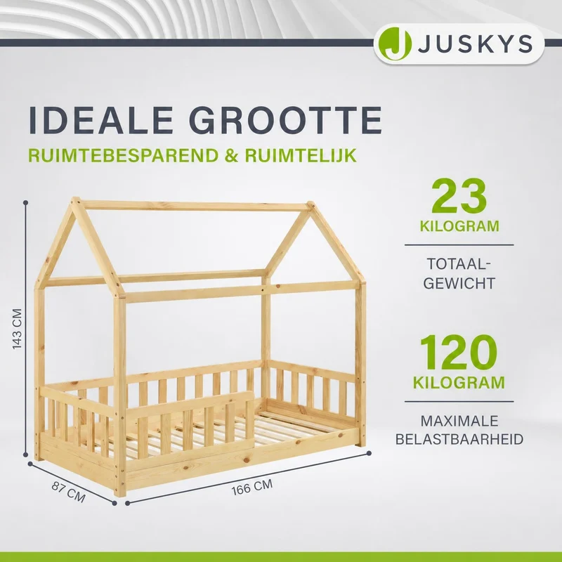 Lit enfant Marli 80 x 160 cm – lit cabane avec barrière et sommier à lattes