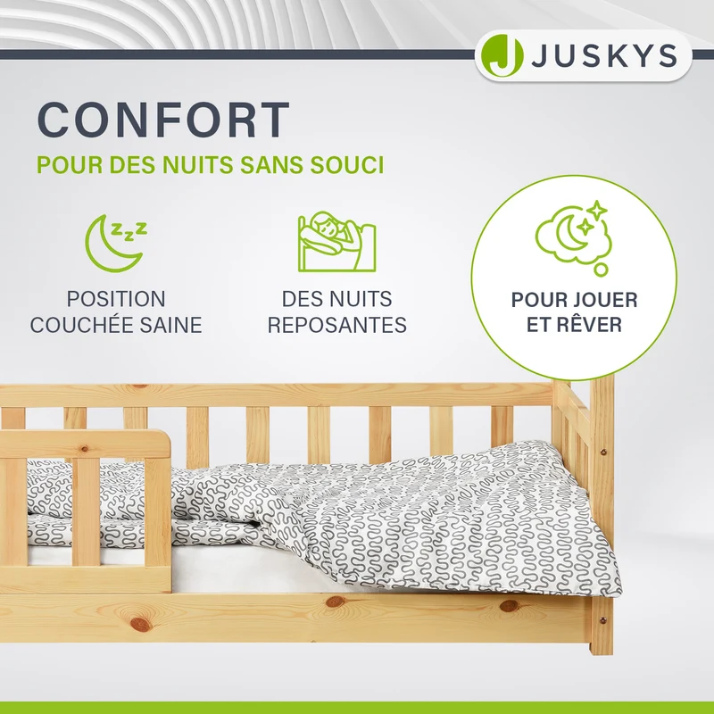 Lit enfant Marli 80 x 160 cm – lit cabane avec barrière et sommier à lattes