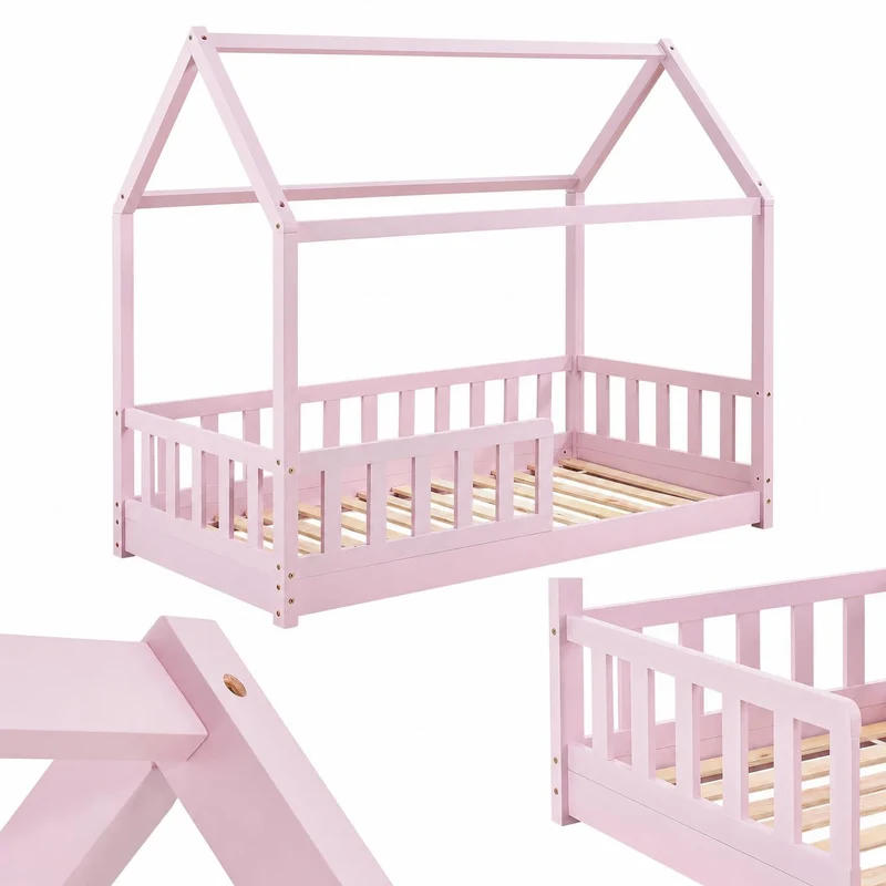 Lit enfant Marli 80 x 160 cm – lit cabane avec barrière et sommier à lattes