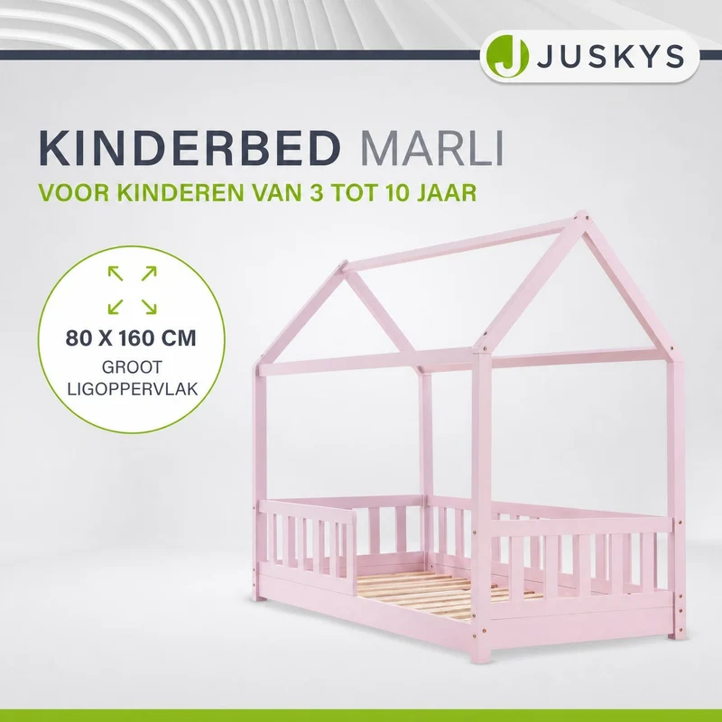 Lit enfant Marli 80 x 160 cm – lit cabane avec barrière et sommier à lattes