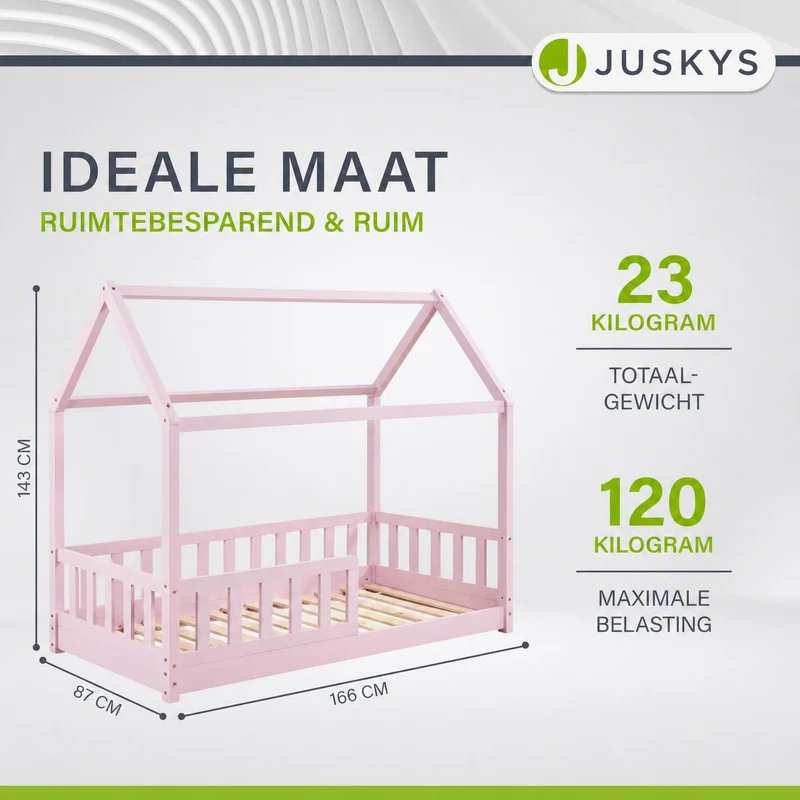 Lit enfant Marli 80 x 160 cm – lit cabane avec barrière et sommier à lattes