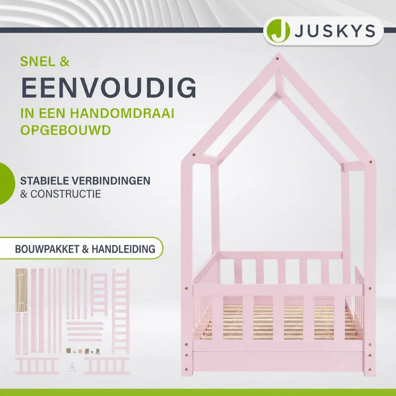 Lit enfant Marli 80 x 160 cm – lit cabane avec barrière et sommier à lattes
