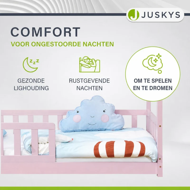 Lit enfant Marli 80 x 160 cm – lit cabane avec barrière et sommier à lattes