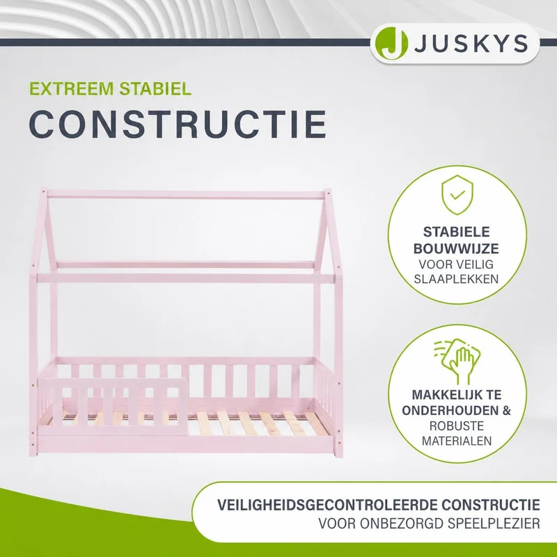 Lit enfant Marli 80 x 160 cm – lit cabane avec barrière et sommier à lattes