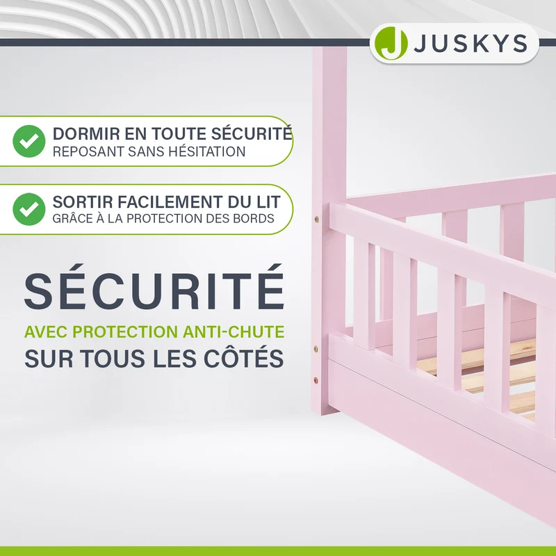 Lit enfant Marli 80 x 160 cm – lit cabane avec barrière et sommier à lattes
