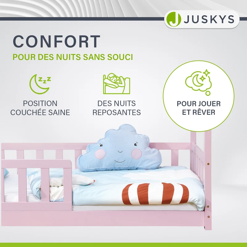 Lit enfant Marli 80 x 160 cm – lit cabane avec barrière et sommier à lattes