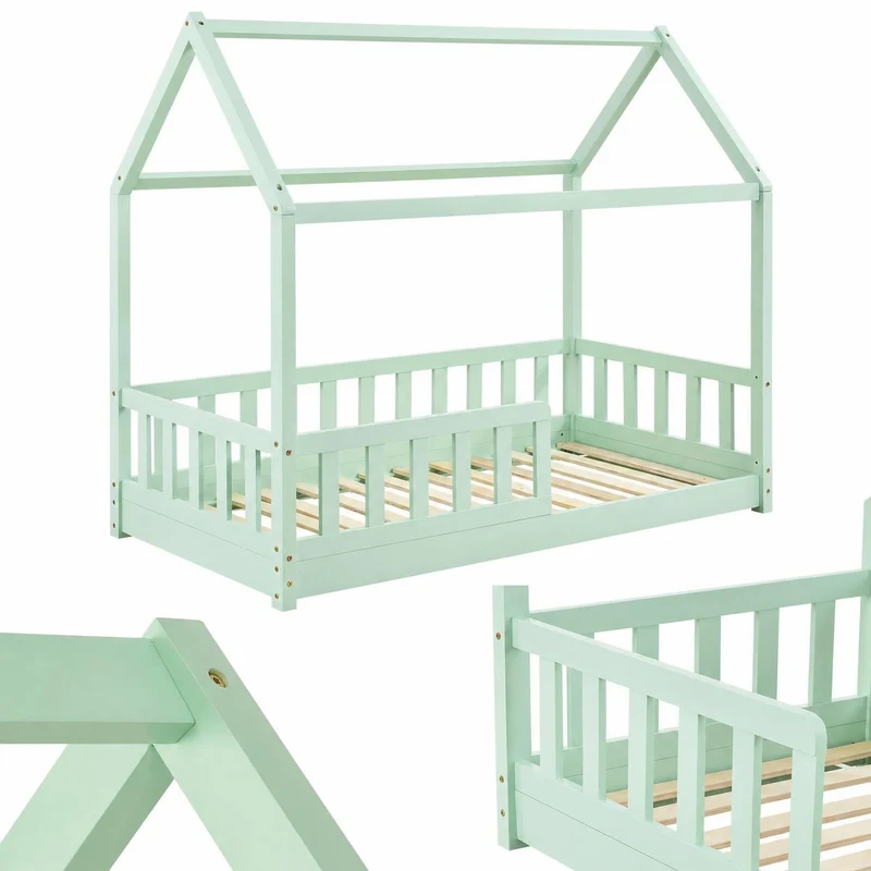 Lit enfant Marli 80 x 160 cm – lit cabane avec barrière et sommier à lattes
