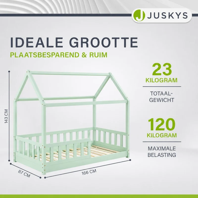 Lit enfant Marli 80 x 160 cm – lit cabane avec barrière et sommier à lattes