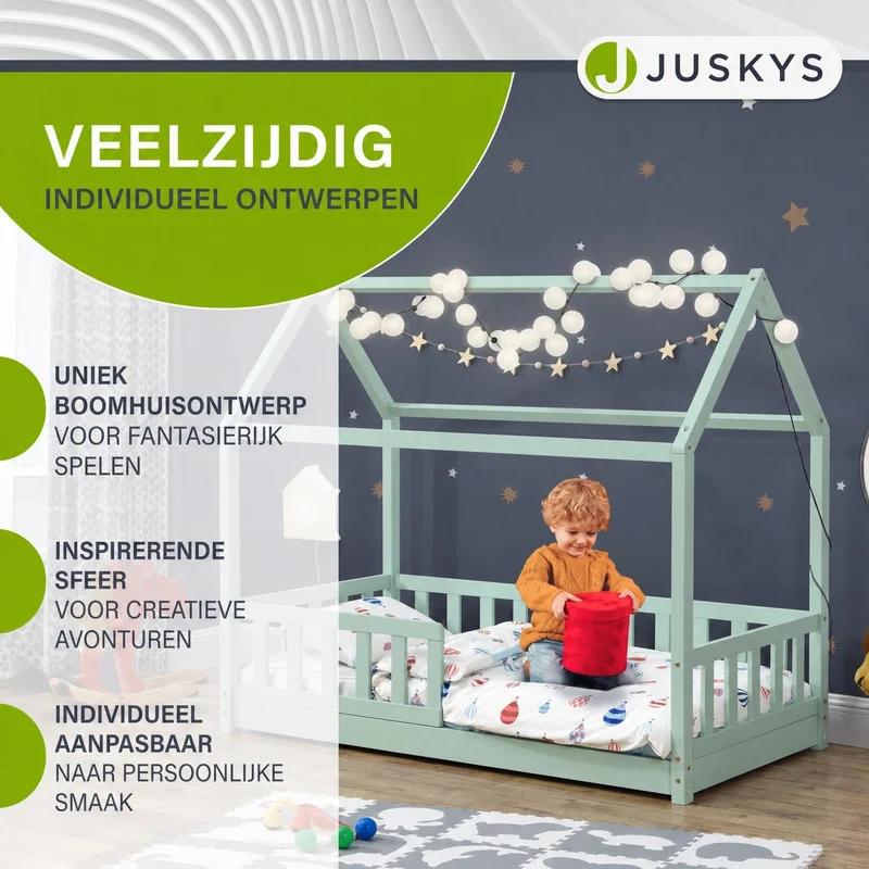 Lit enfant Marli 80 x 160 cm – lit cabane avec barrière et sommier à lattes