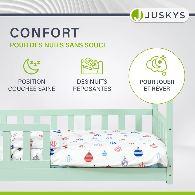 Lit enfant Marli 80 x 160 cm – lit cabane avec barrière et sommier à lattes