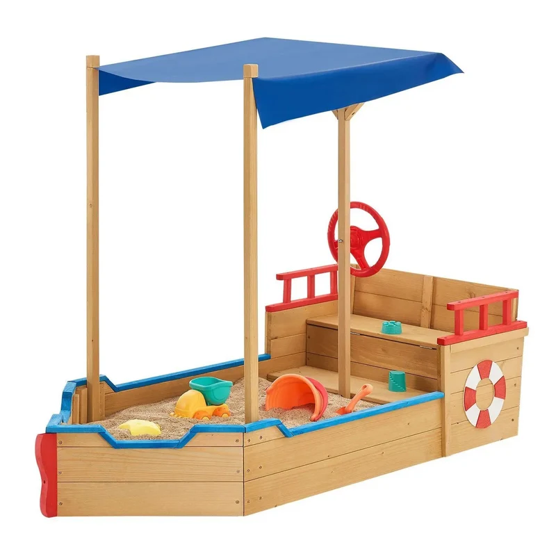 Bac à sable Käpt'n Pit – bateau pirate en bois – avec voile