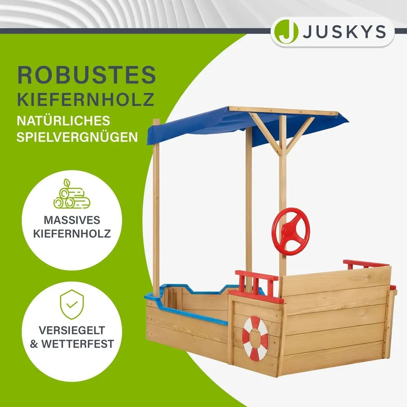 Bac à sable Käpt'n Pit – bateau pirate en bois – avec voile