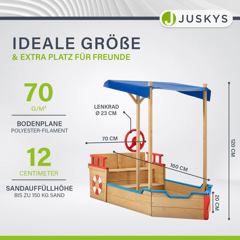 Bac à sable Käpt'n Pit – bateau pirate en bois – avec voile