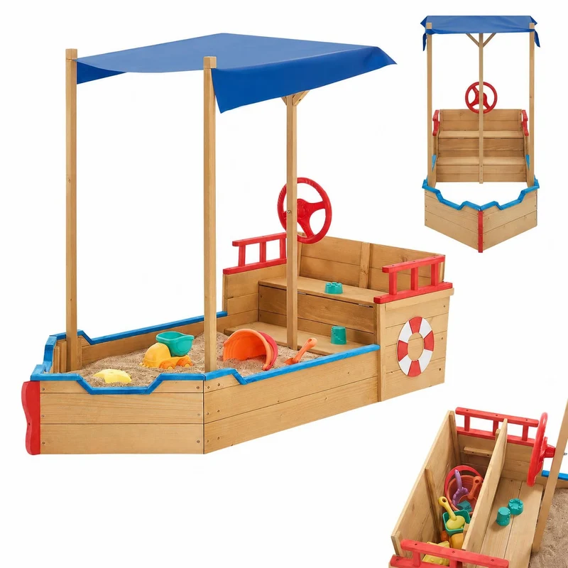 Bac à sable Käpt'n Pit – bateau pirate en bois – avec voile