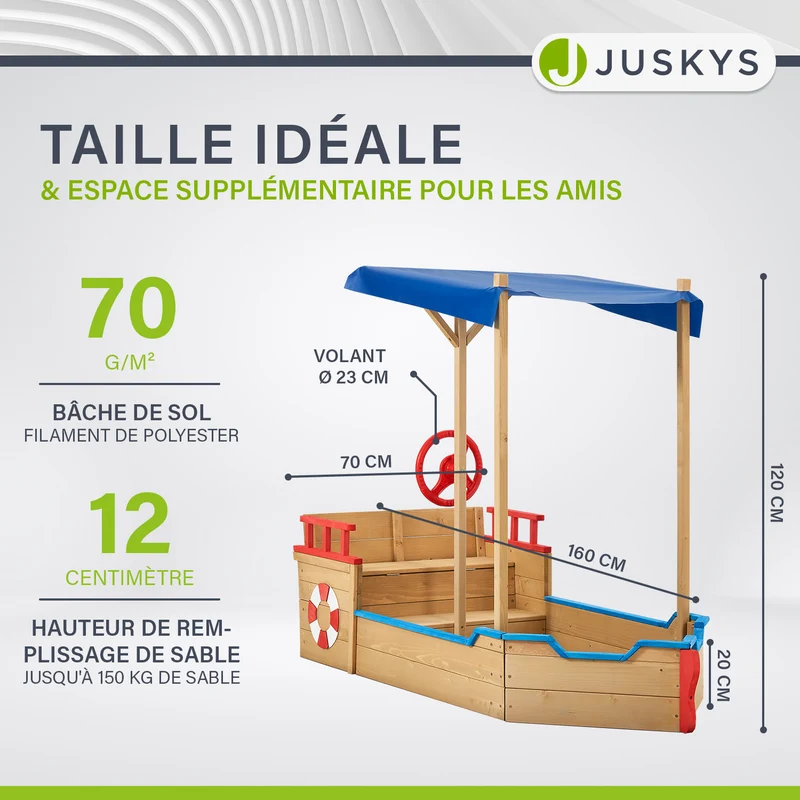 Bac à sable Käpt'n Pit – bateau pirate en bois – avec voile