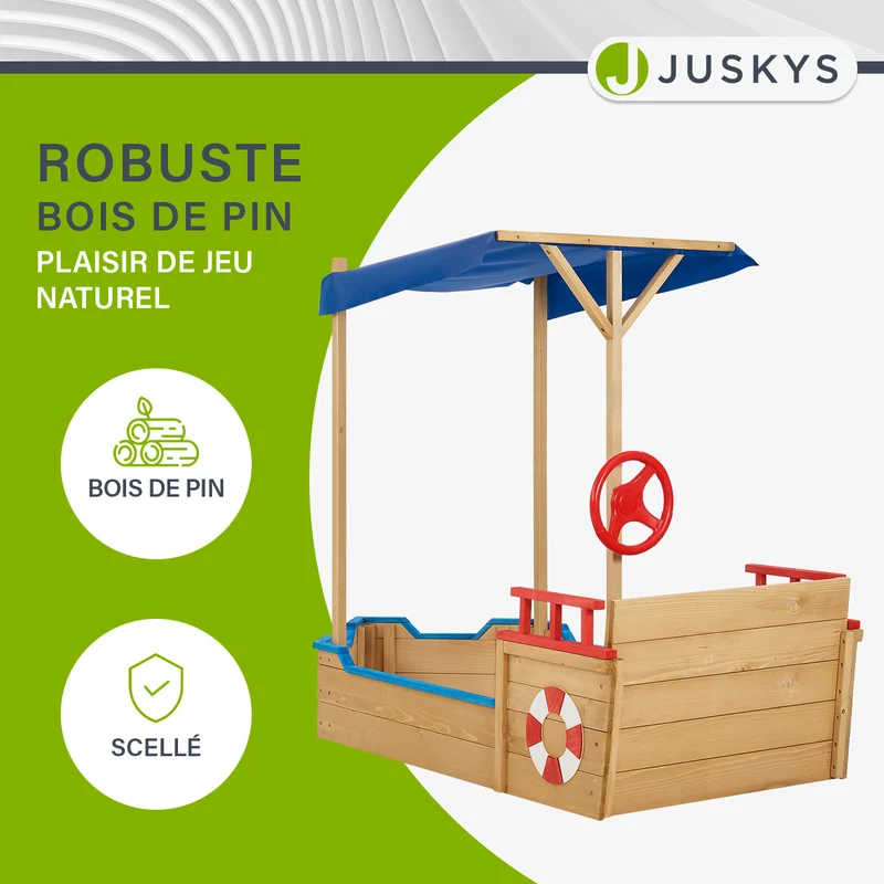 Bac à sable Käpt'n Pit – bateau pirate en bois – avec voile