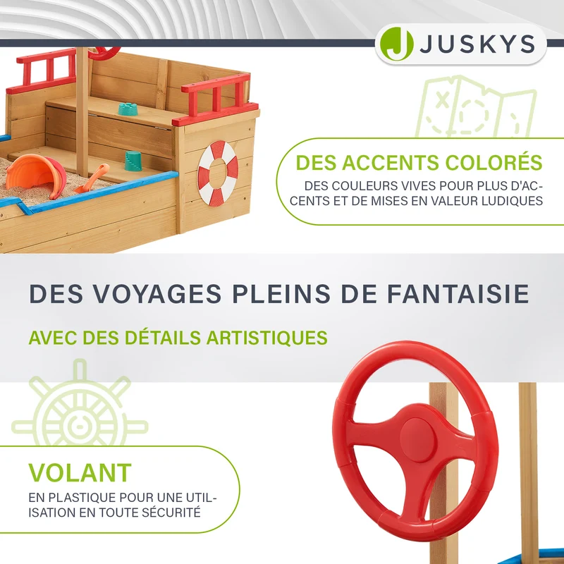 Bac à sable Käpt'n Pit – bateau pirate en bois – avec voile