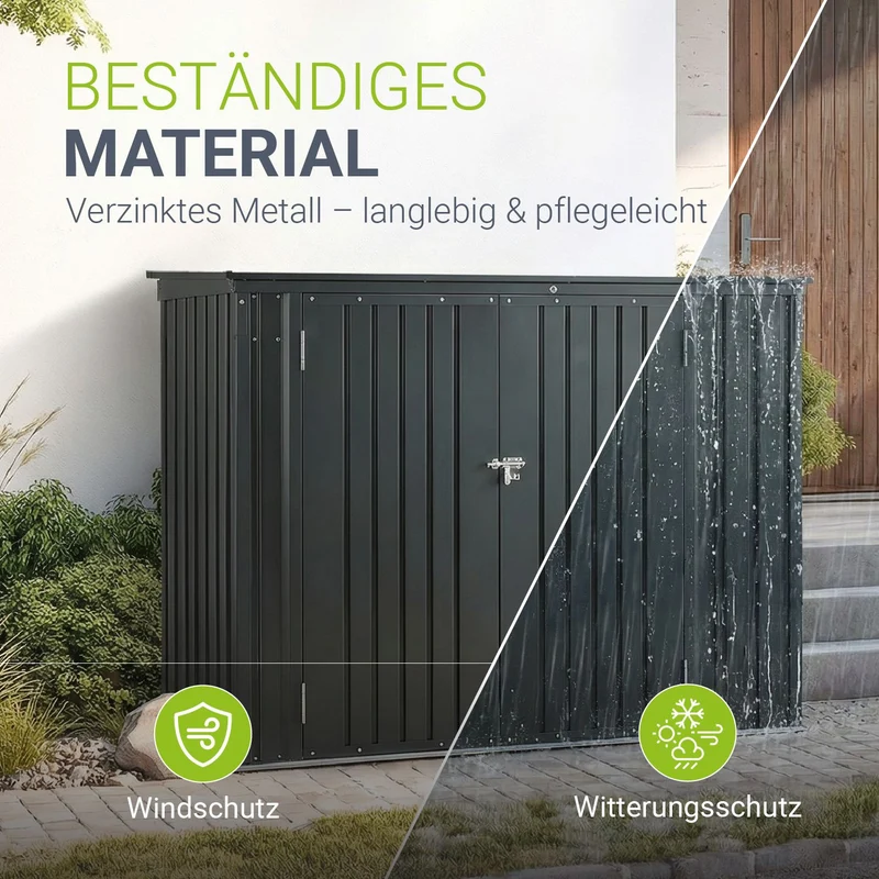 Cache-poubelle en métal Namur – 2 portes verrouillables, 1,9 m² – gris