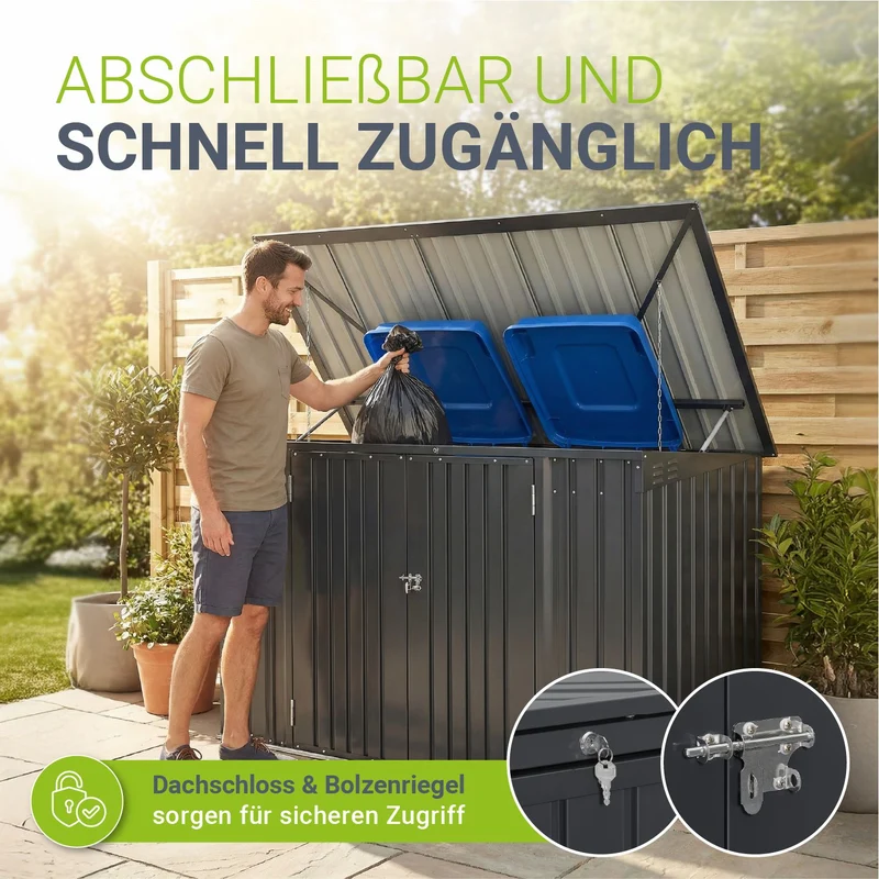 Cache-poubelle en métal Namur – 2 portes verrouillables, 1,9 m² – gris