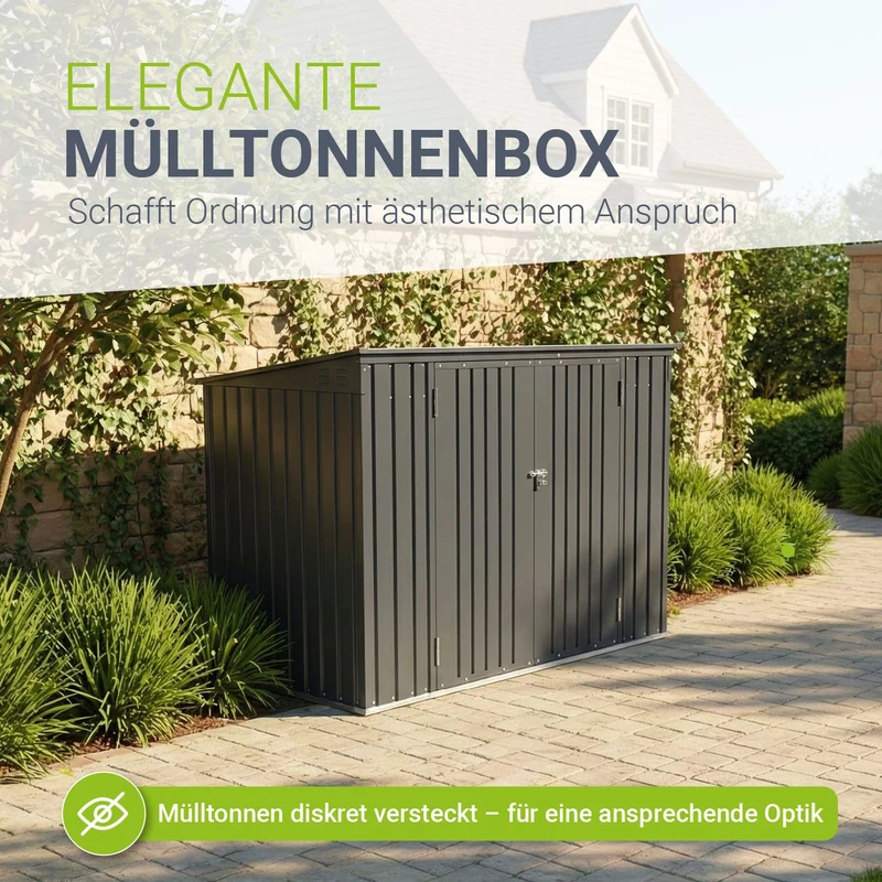 Cache-poubelle en métal Namur – 2 portes verrouillables, 1,9 m² – gris