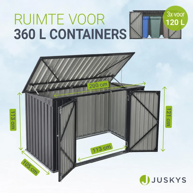 Cache-poubelle en métal Namur – 2 portes verrouillables, 1,9 m² – gris