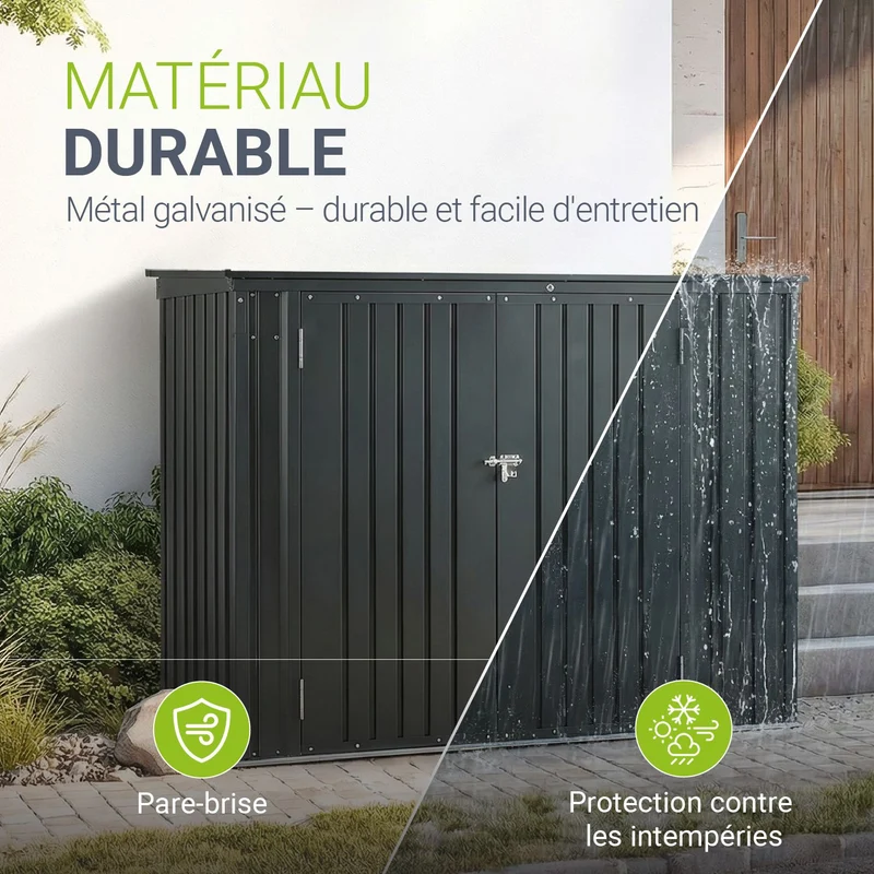 Cache-poubelle en métal Namur – 2 portes verrouillables, 1,9 m² – gris