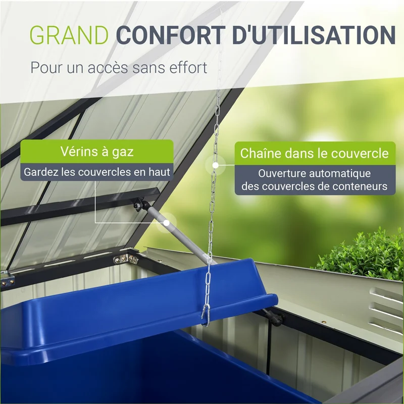 Cache-poubelle en métal Namur – 2 portes verrouillables, 1,9 m² – gris