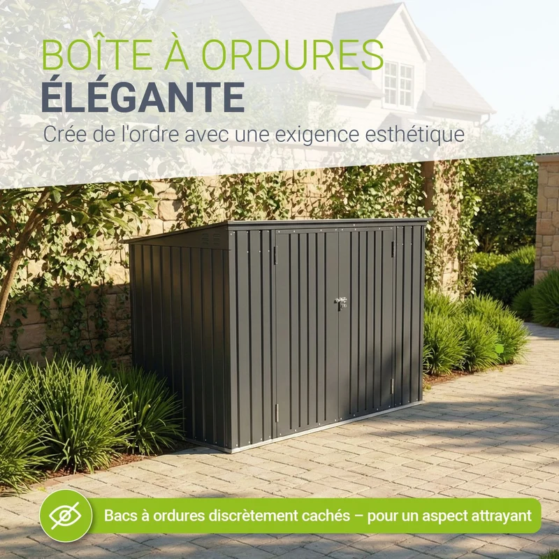 Cache-poubelle en métal Namur – 2 portes verrouillables, 1,9 m² – gris