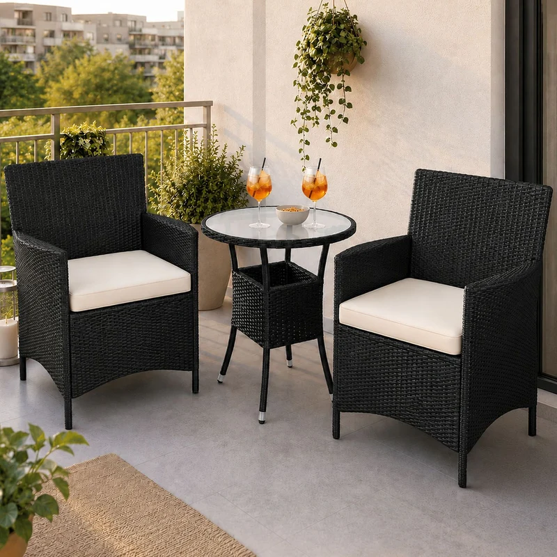 Salon de balcon en résine tressée Bayamo – 2 places – avec coussins