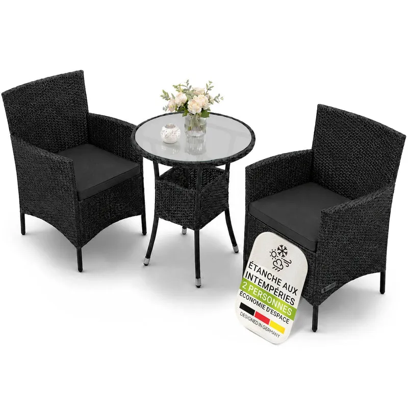 Salon de balcon en résine tressée Bayamo – 2 places – avec coussins