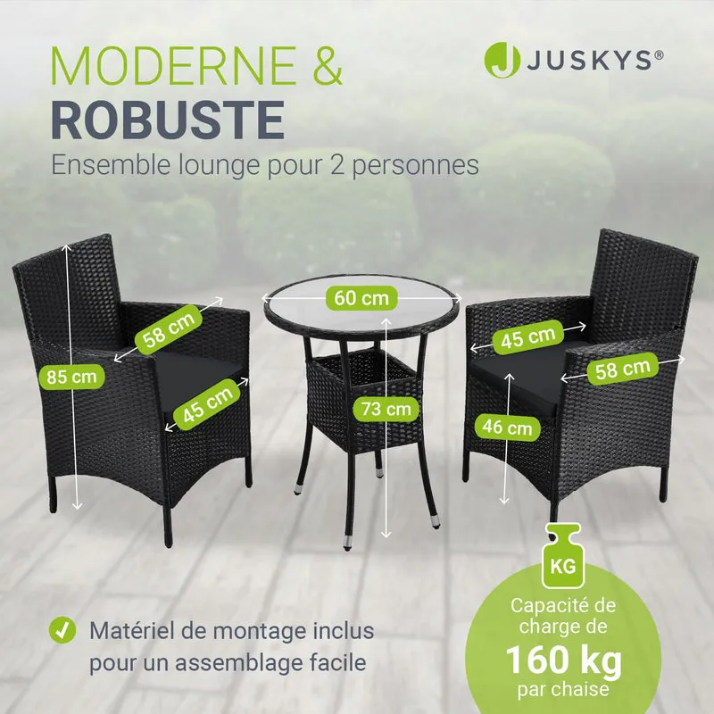 Salon de balcon en résine tressée Bayamo – 2 places – avec coussins