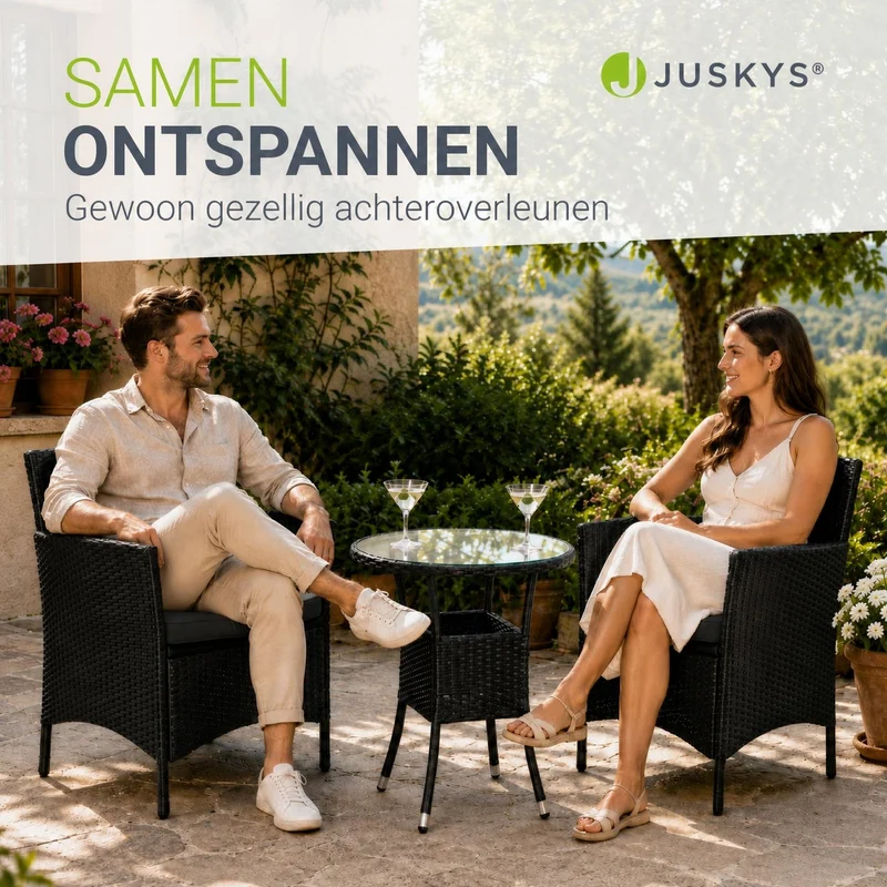 Salon de balcon en résine tressée Bayamo – 2 places – avec coussins
