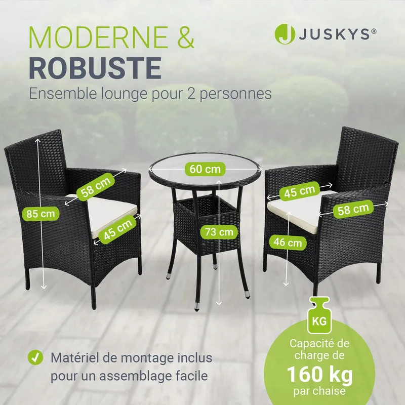 Salon de balcon en résine tressée Bayamo – 2 places – avec coussins