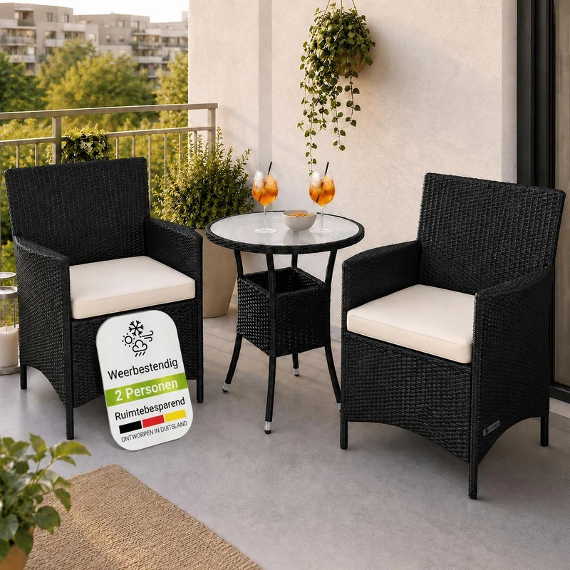 Salon de balcon en résine tressée Bayamo – 2 places – avec coussins