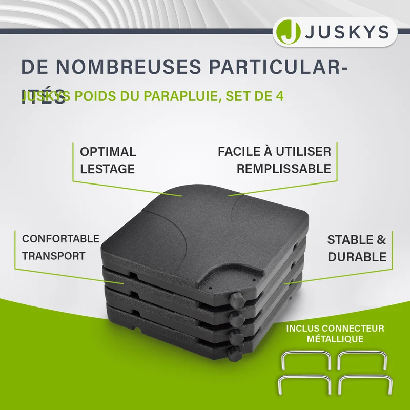 Dalle de lestage pour parasol Quad – lot de 4, à remplir jusqu'à 80 kg – noir