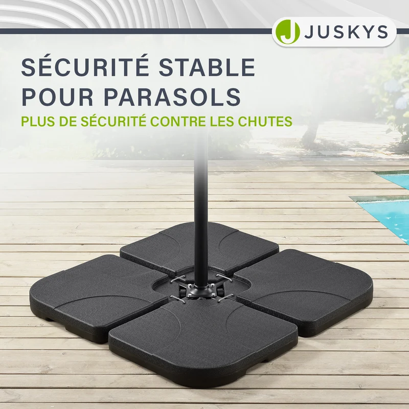 Dalle de lestage pour parasol Quad – lot de 4, à remplir jusqu'à 80 kg – noir