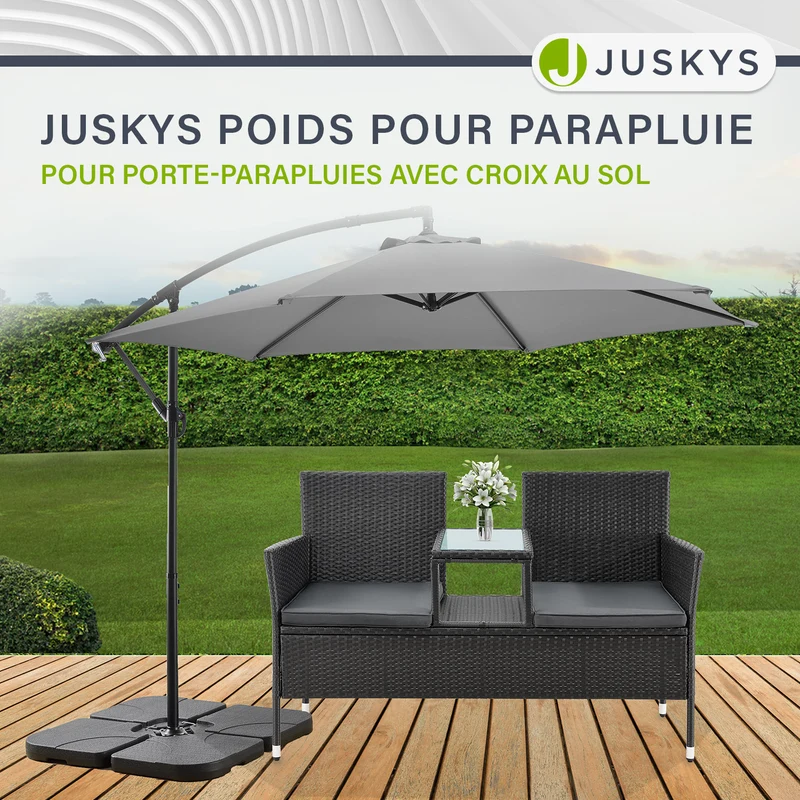 Dalle de lestage pour parasol Quad – lot de 4, à remplir jusqu'à 80 kg – noir