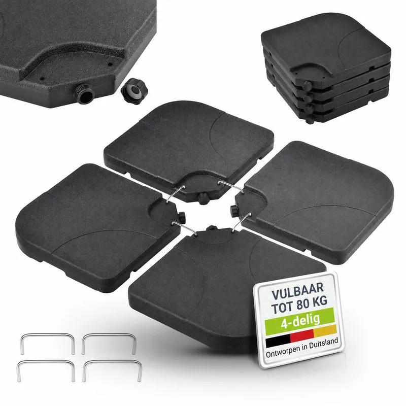 Dalle de lestage pour parasol Quad – lot de 4, à remplir jusqu'à 80 kg – noir