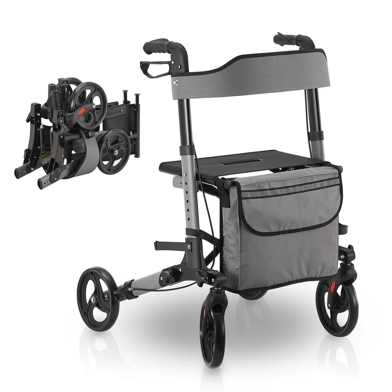 Déambulateur en aluminium Vital – pliable, avec siège et sac à provisions – jusqu'à 130 kg