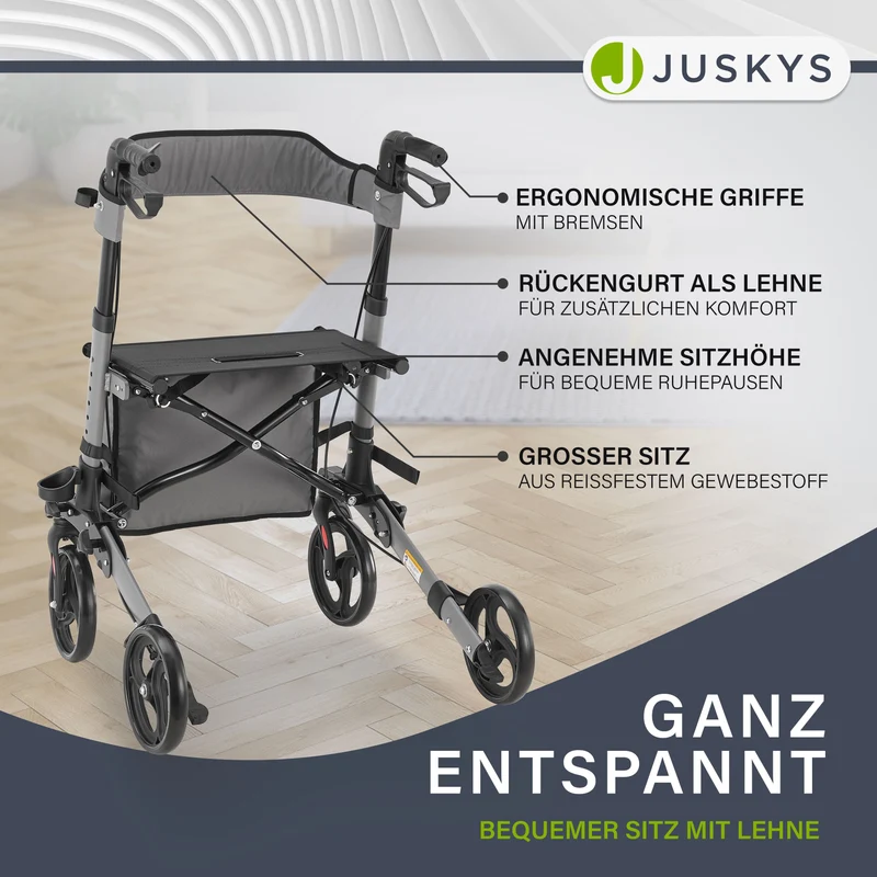 Déambulateur en aluminium Vital – pliable, avec siège et sac à provisions – jusqu'à 130 kg