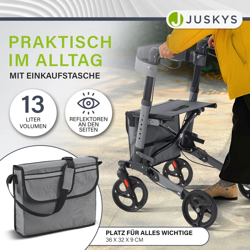 Déambulateur en aluminium Vital – pliable, avec siège et sac à provisions – jusqu'à 130 kg