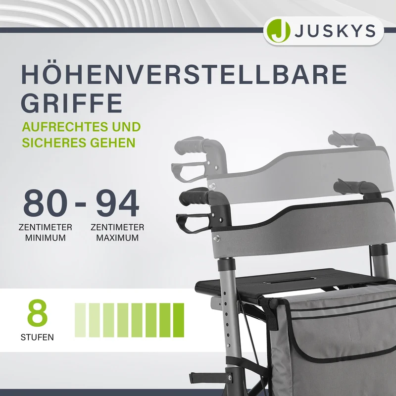 Déambulateur en aluminium Vital – pliable, avec siège et sac à provisions – jusqu'à 130 kg