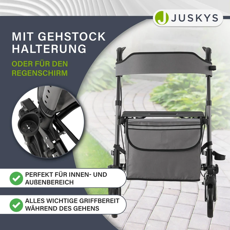 Déambulateur en aluminium Vital – pliable, avec siège et sac à provisions – jusqu'à 130 kg