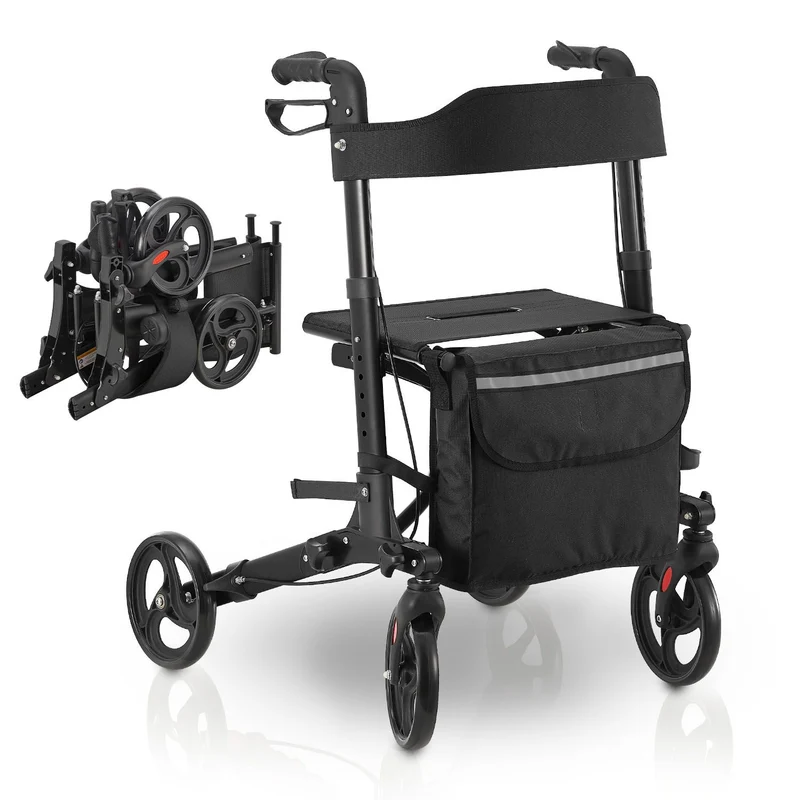 Déambulateur en aluminium Vital – pliable, avec siège et sac à provisions – jusqu'à 130 kg