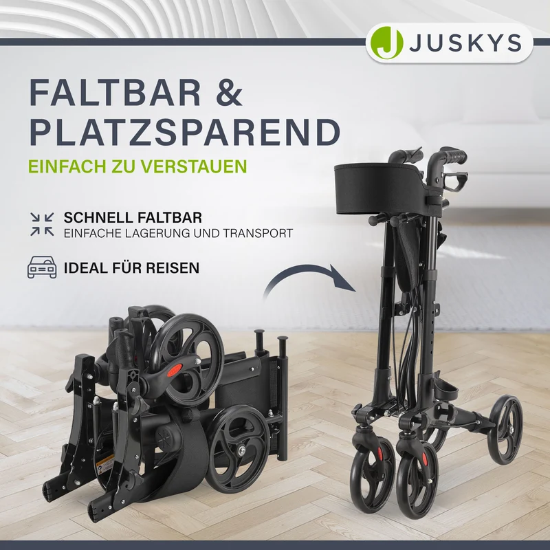 Déambulateur en aluminium Vital – pliable, avec siège et sac à provisions – jusqu'à 130 kg