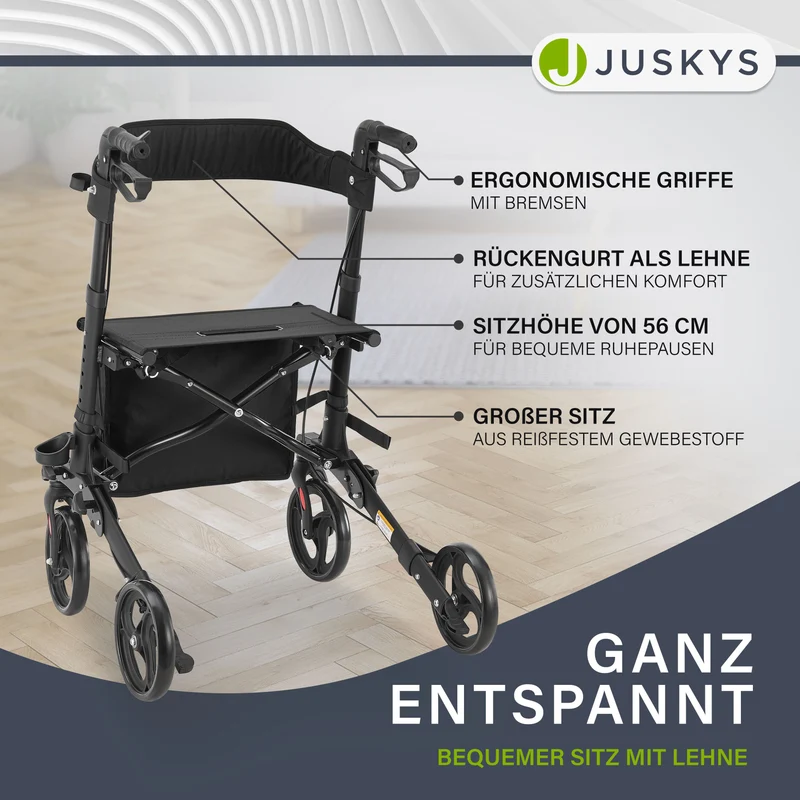 Déambulateur en aluminium Vital – pliable, avec siège et sac à provisions – jusqu'à 130 kg