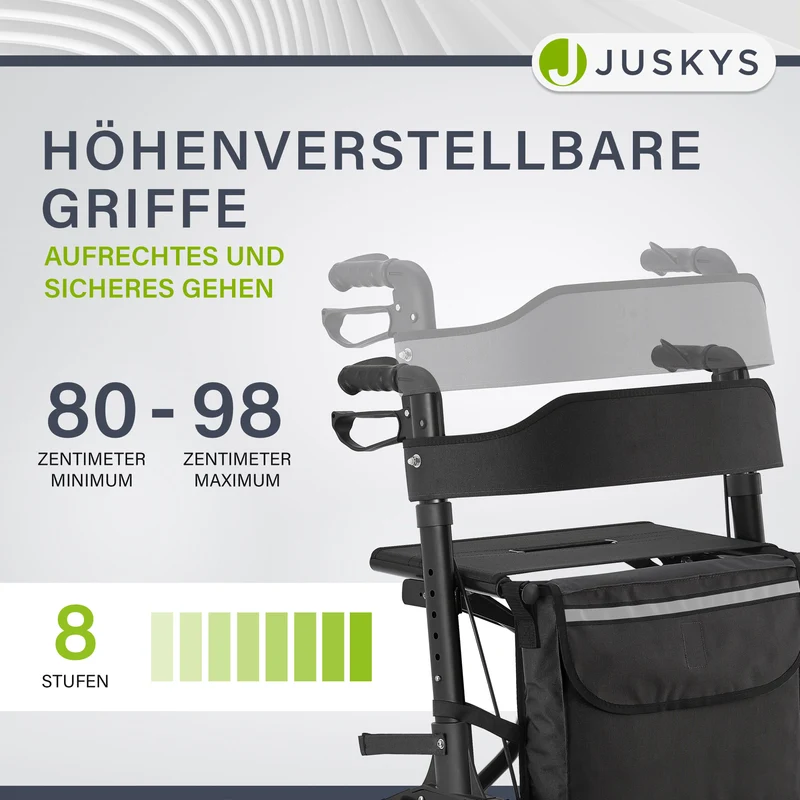 Déambulateur en aluminium Vital – pliable, avec siège et sac à provisions – jusqu'à 130 kg